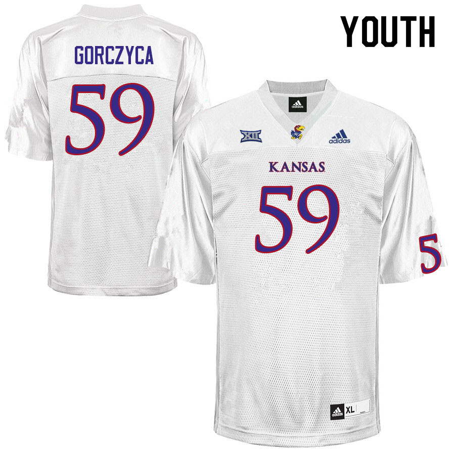 Youth #59 Nolan Gorczyca Kansas Jayhawks College Football Jerseys Sale-White